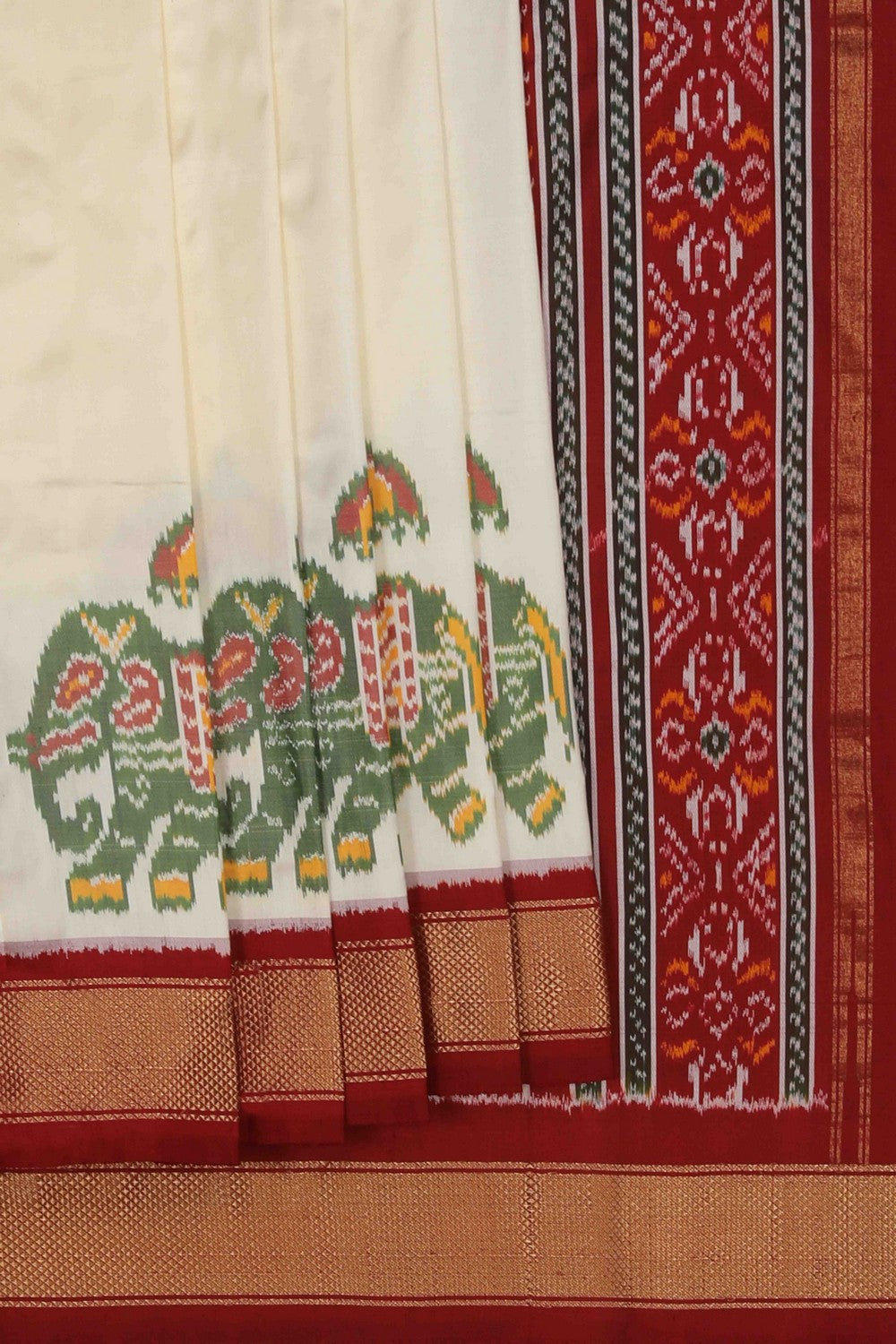 Image of Pochampally Ikat Silk Cream Saree