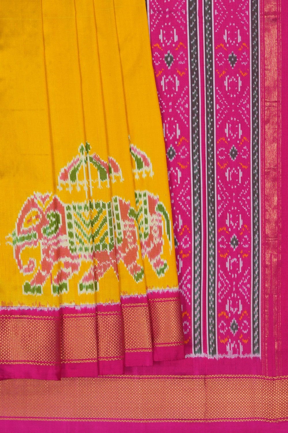 Image of Pochampally Ikat Silk Yellow Saree