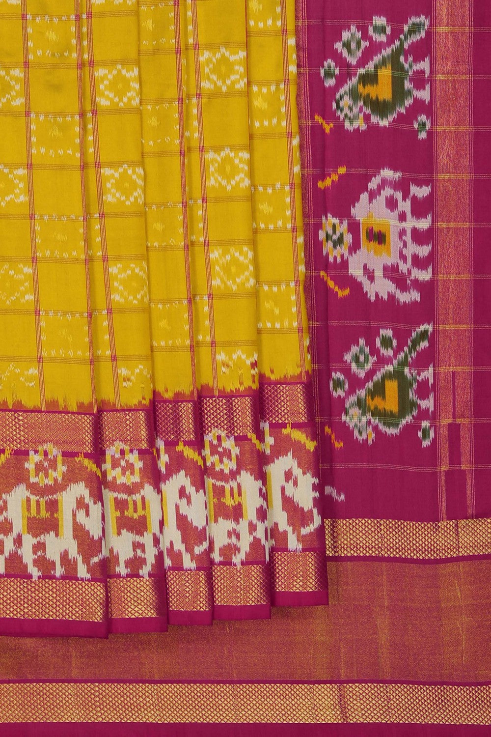 Image of Pochampally Ikat Silk Mustard Saree