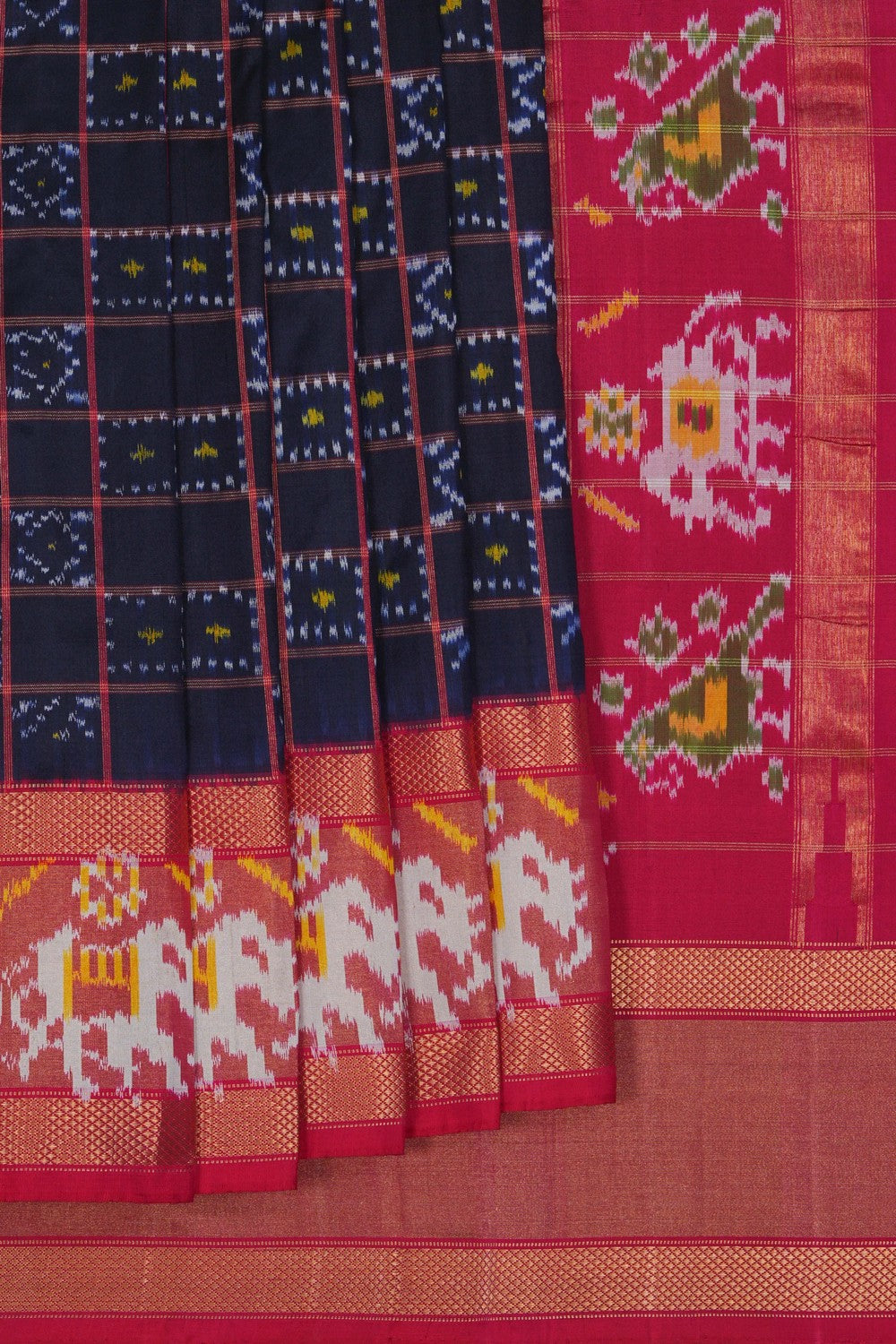 Image of Pochampally Ikat Silk Navy Blue Saree