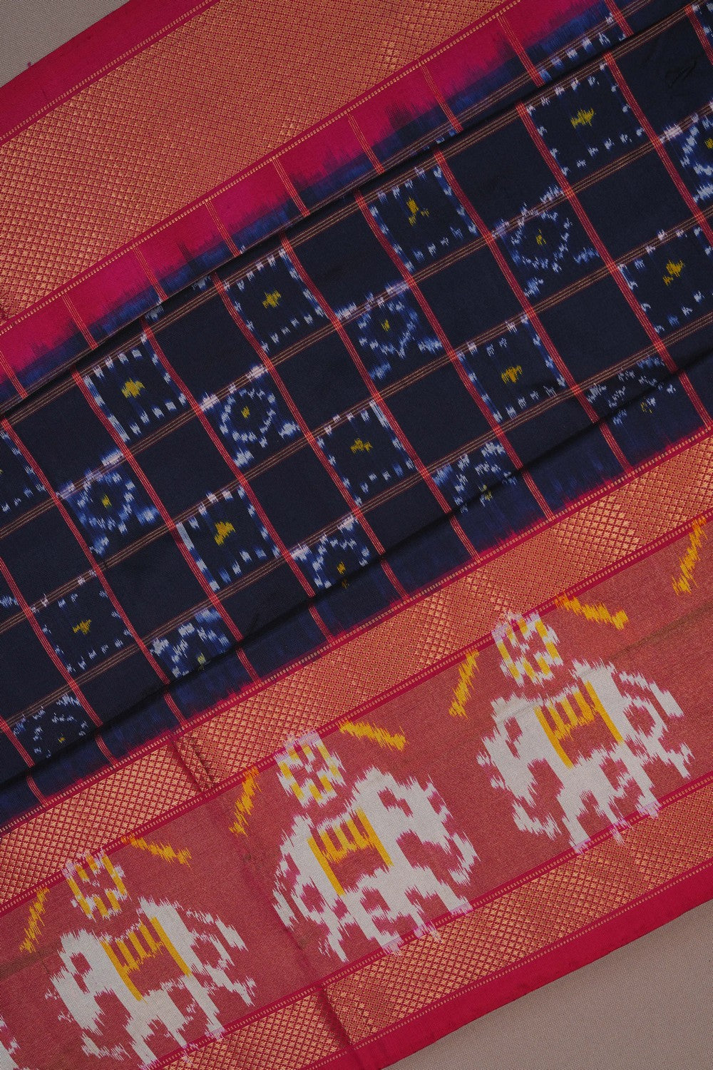Image of Pochampally Ikat Silk Navy Blue Saree