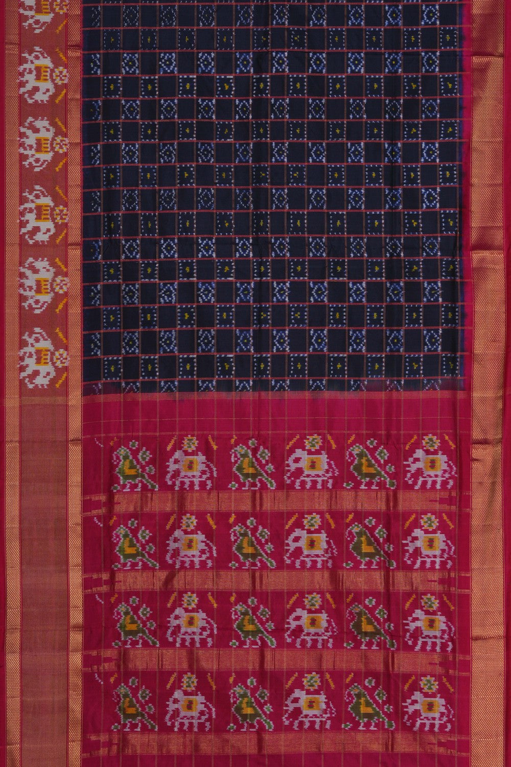 Image of Pochampally Ikat Silk Navy Blue Saree