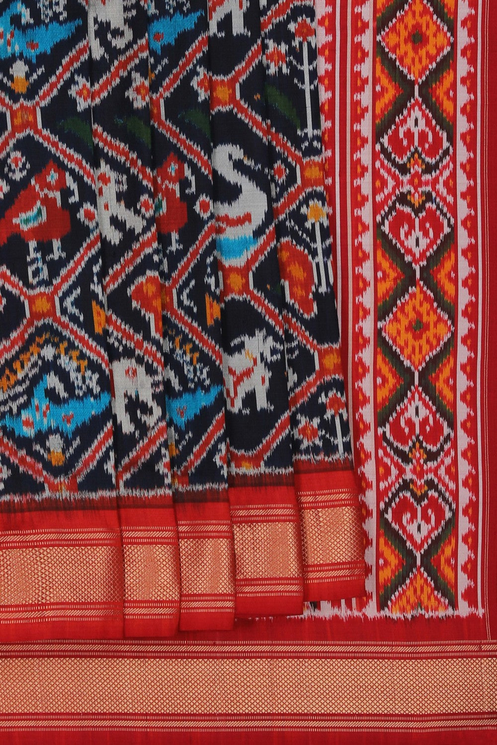 Image of Pochampally Ikat Silk Navy Blue Saree