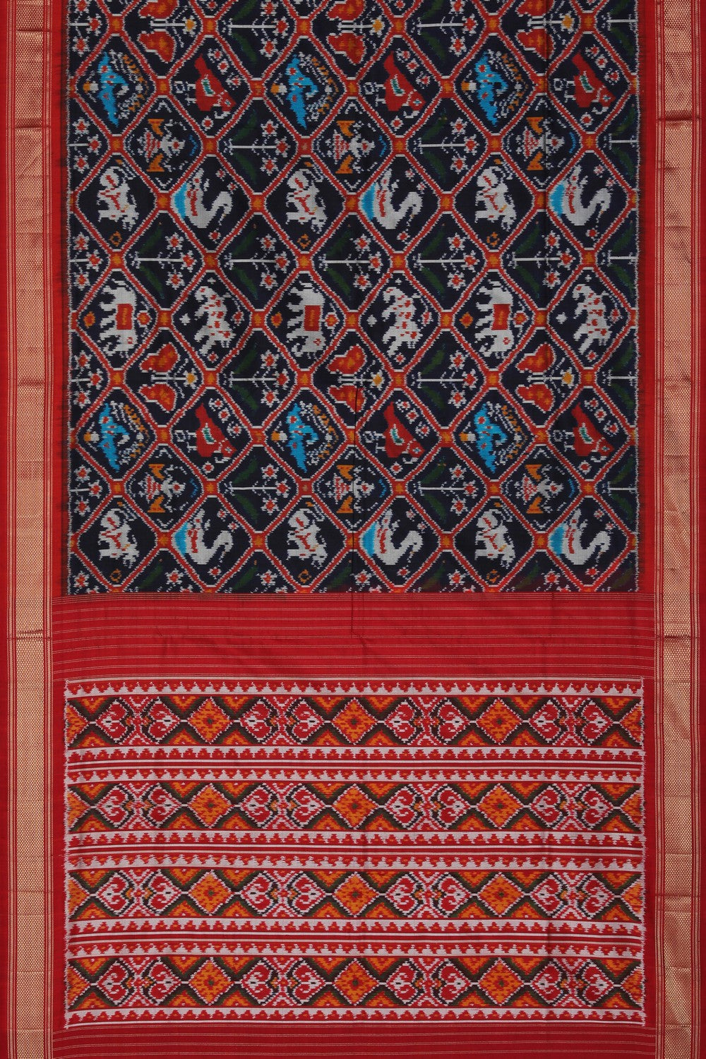 Image of Pochampally Ikat Silk Navy Blue Saree