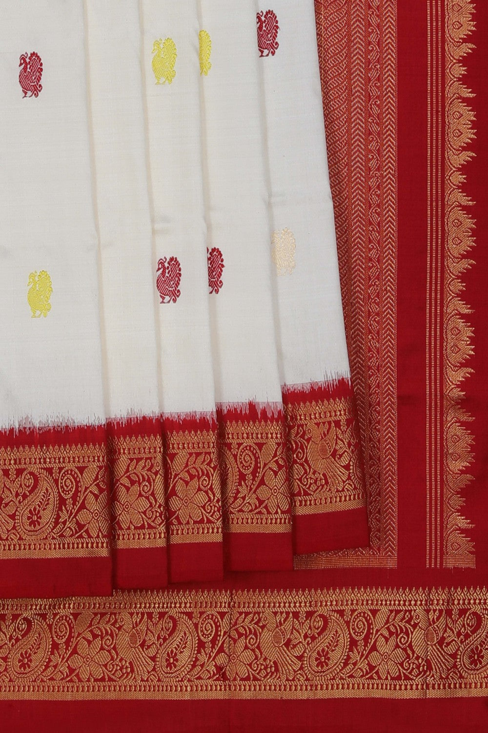 Image of Pochampally Ikat Silk Off-White Saree