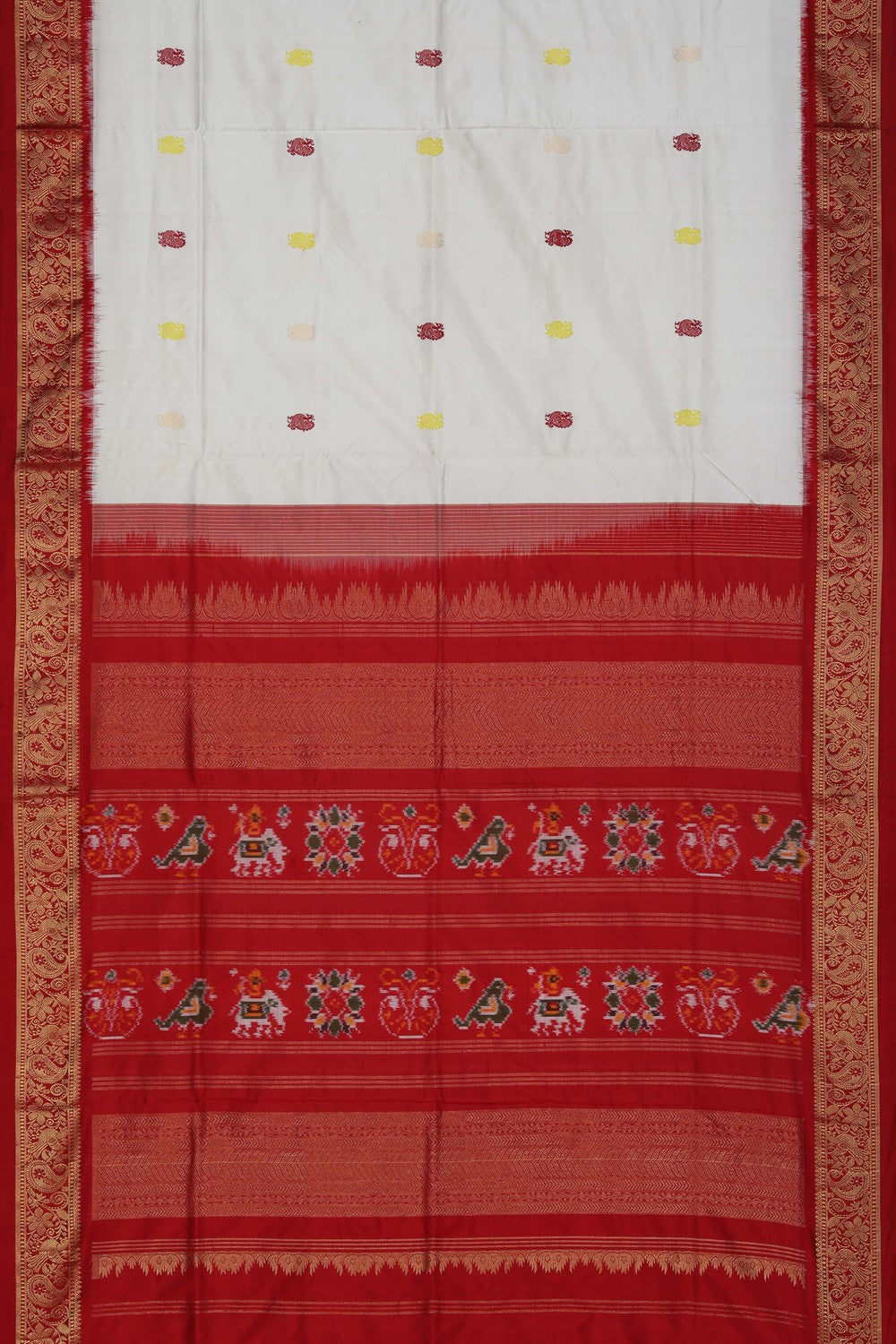 Image of Pochampally Ikat Silk Off-White Saree
