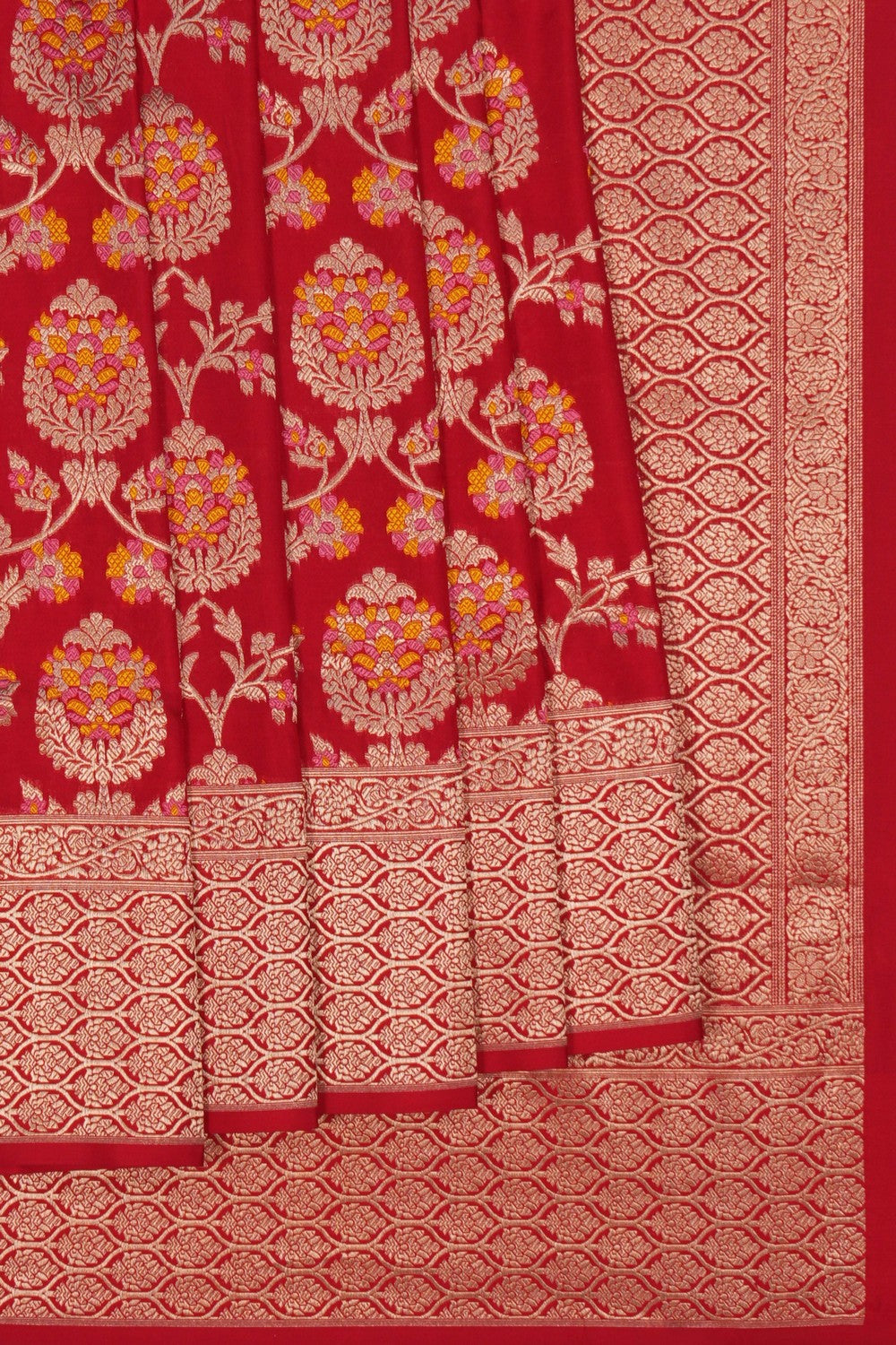 Image of Banarasi Brocade Silk Red Saree