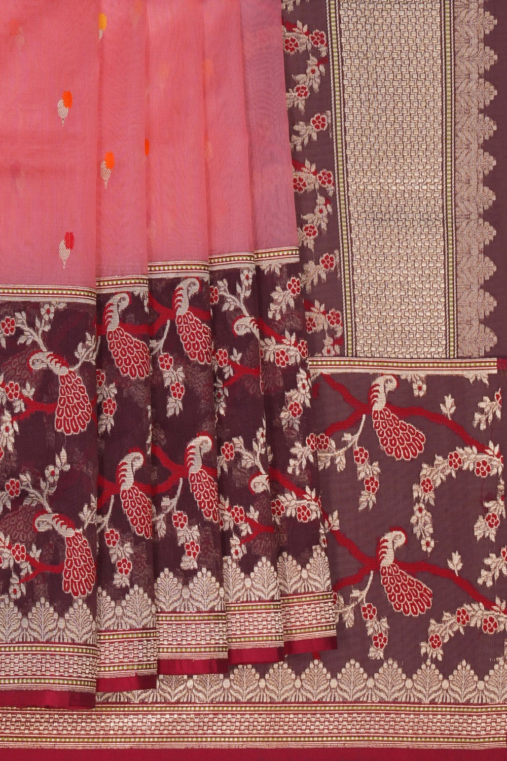 Image of Banarasi Kora Pink Saree