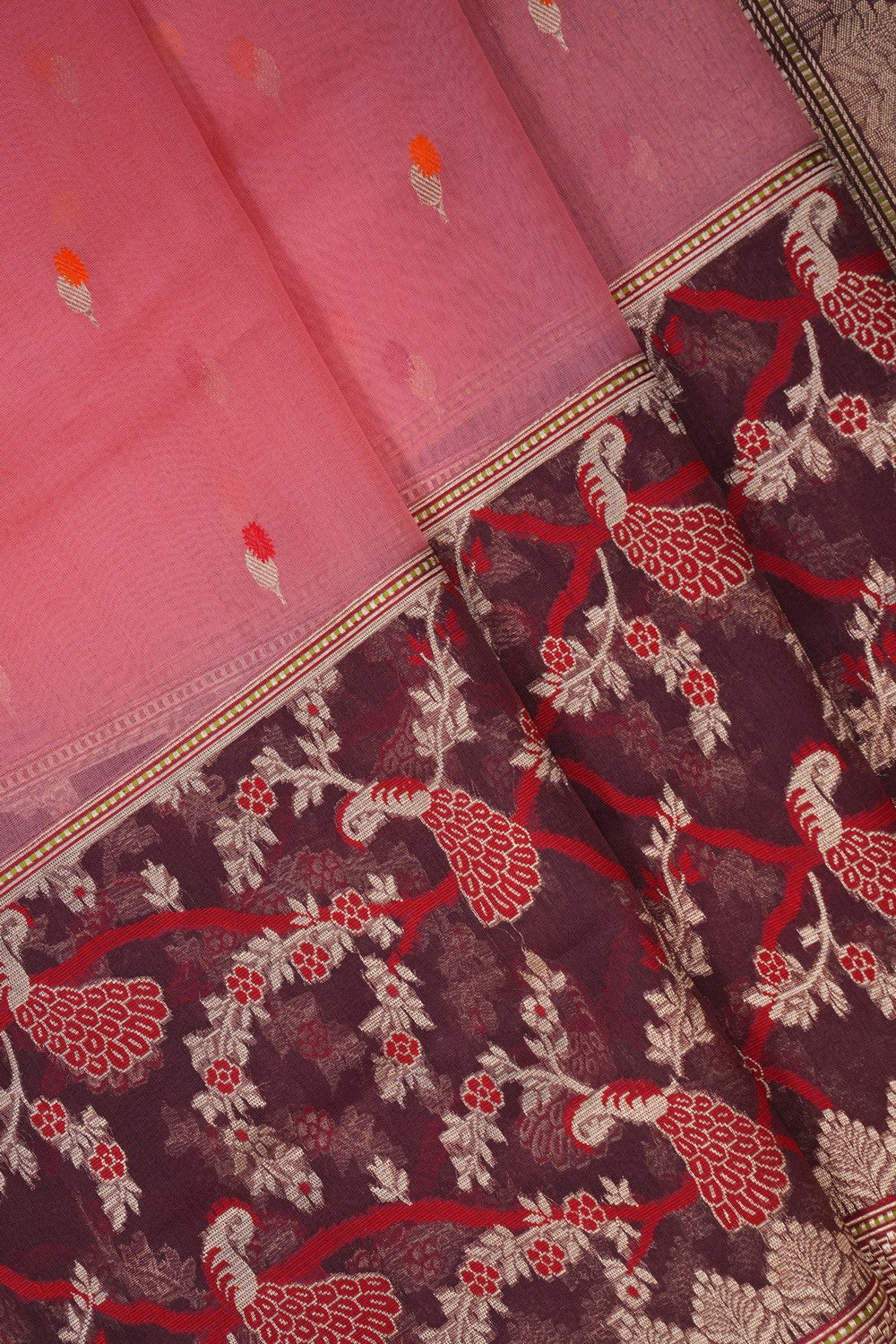 Image of Banarasi Kora Pink Saree