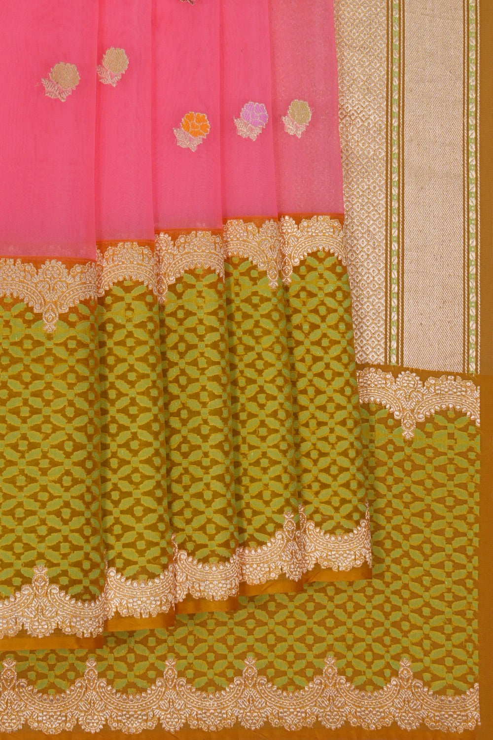 Image of Banarasi Kora Pink Saree