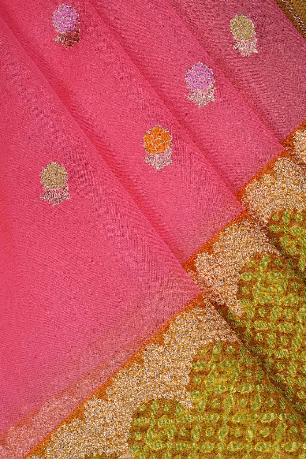 Image of Banarasi Kora Pink Saree