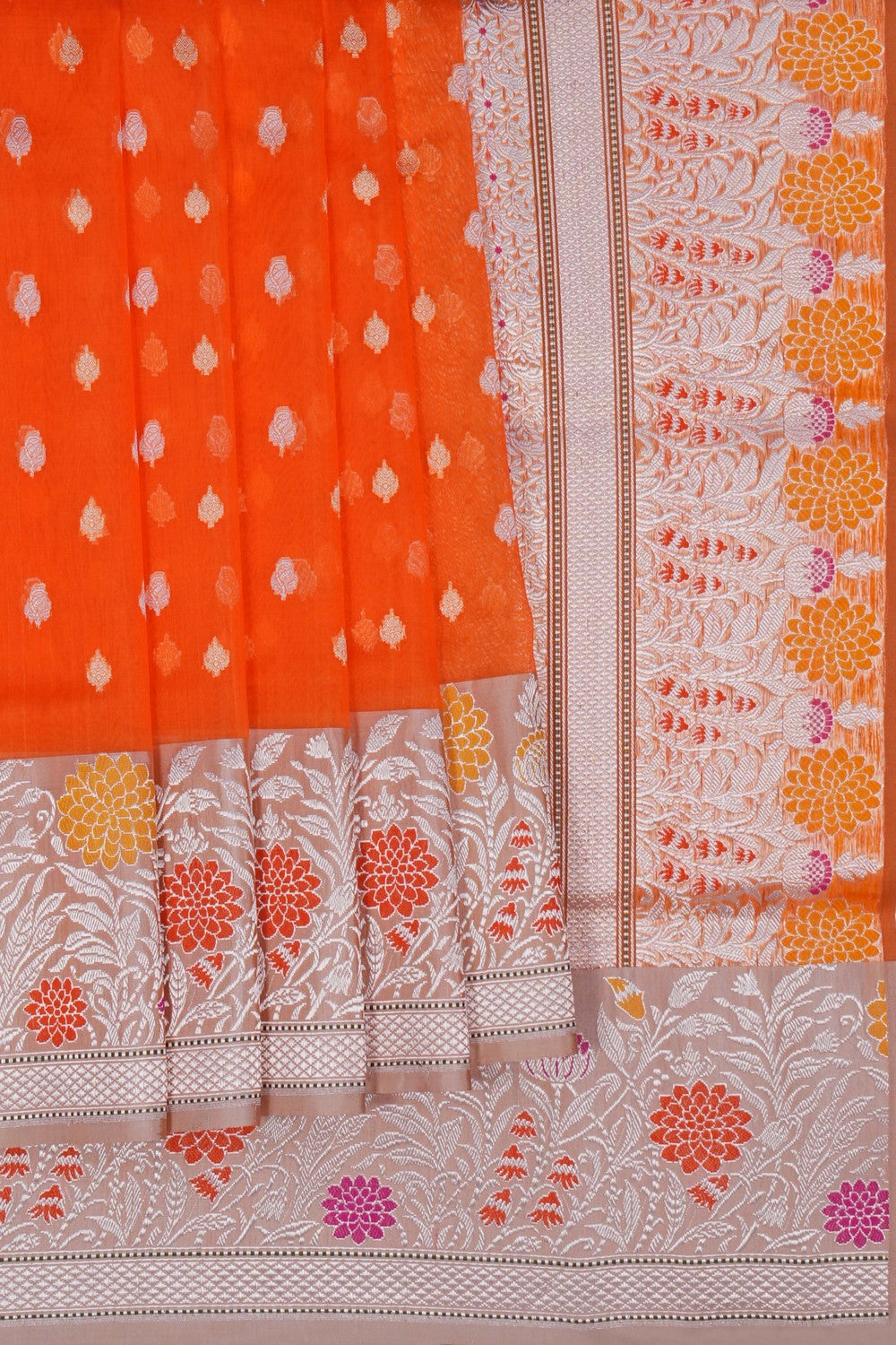 Image of Banarasi Kora Orange Saree