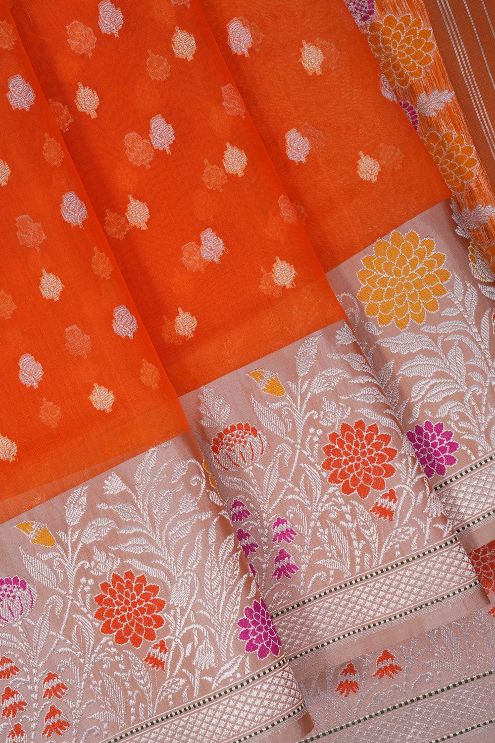 Image of Banarasi Kora Orange Saree