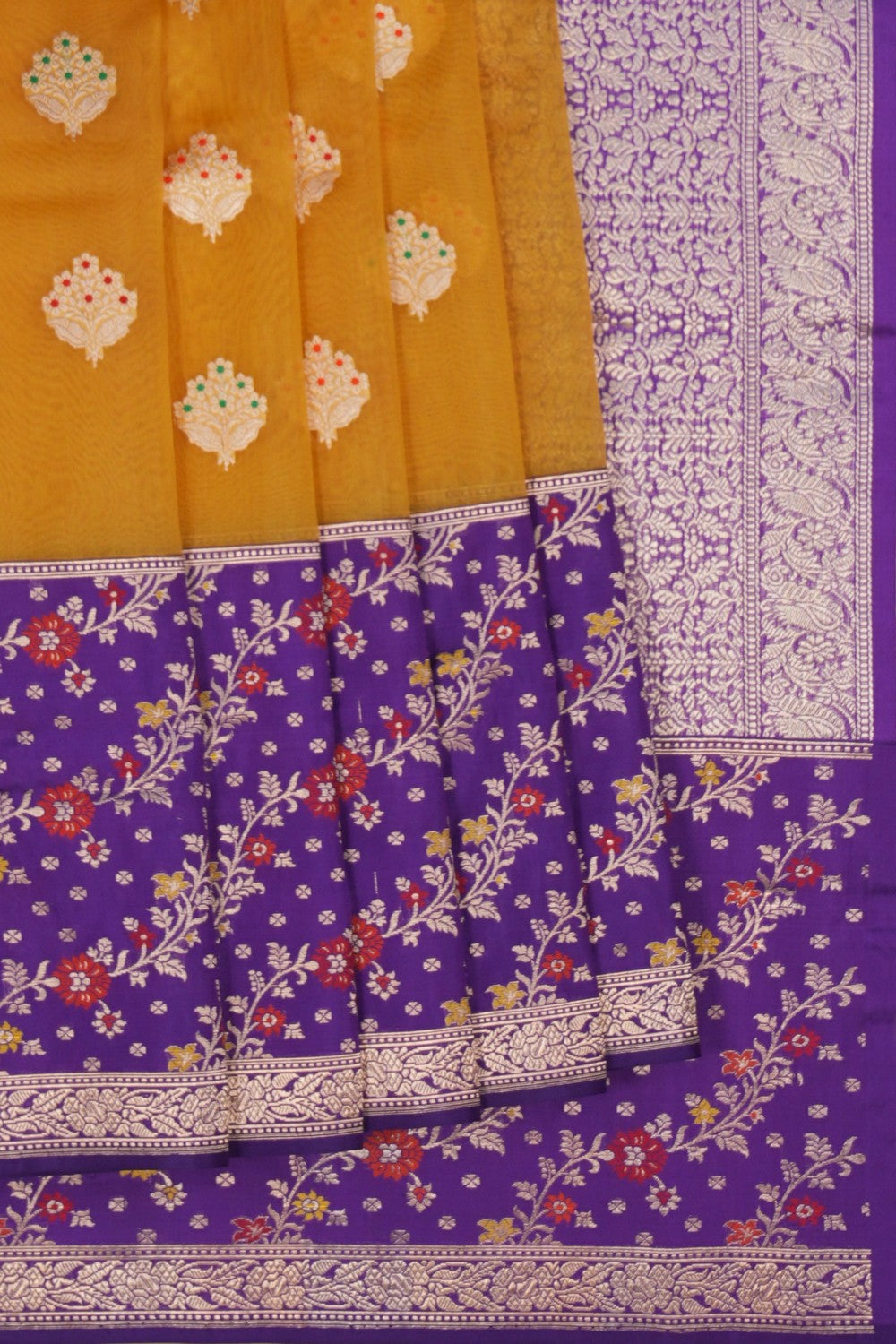 Image of Banarasi Kora Spring Yellow Saree