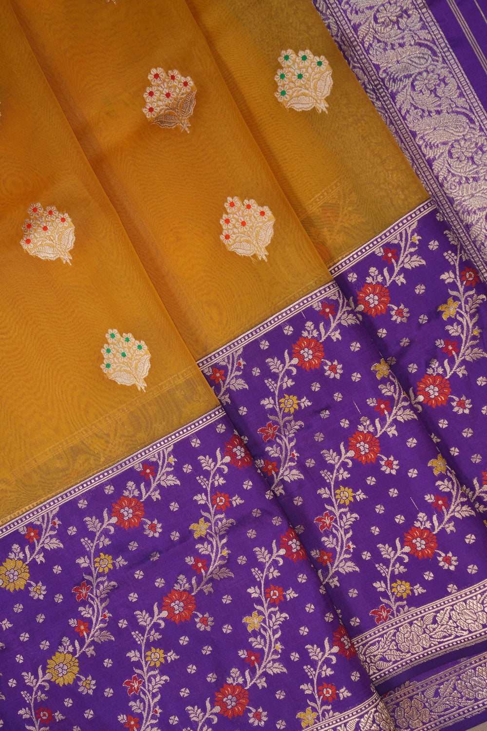 Image of Banarasi Kora Spring Yellow Saree