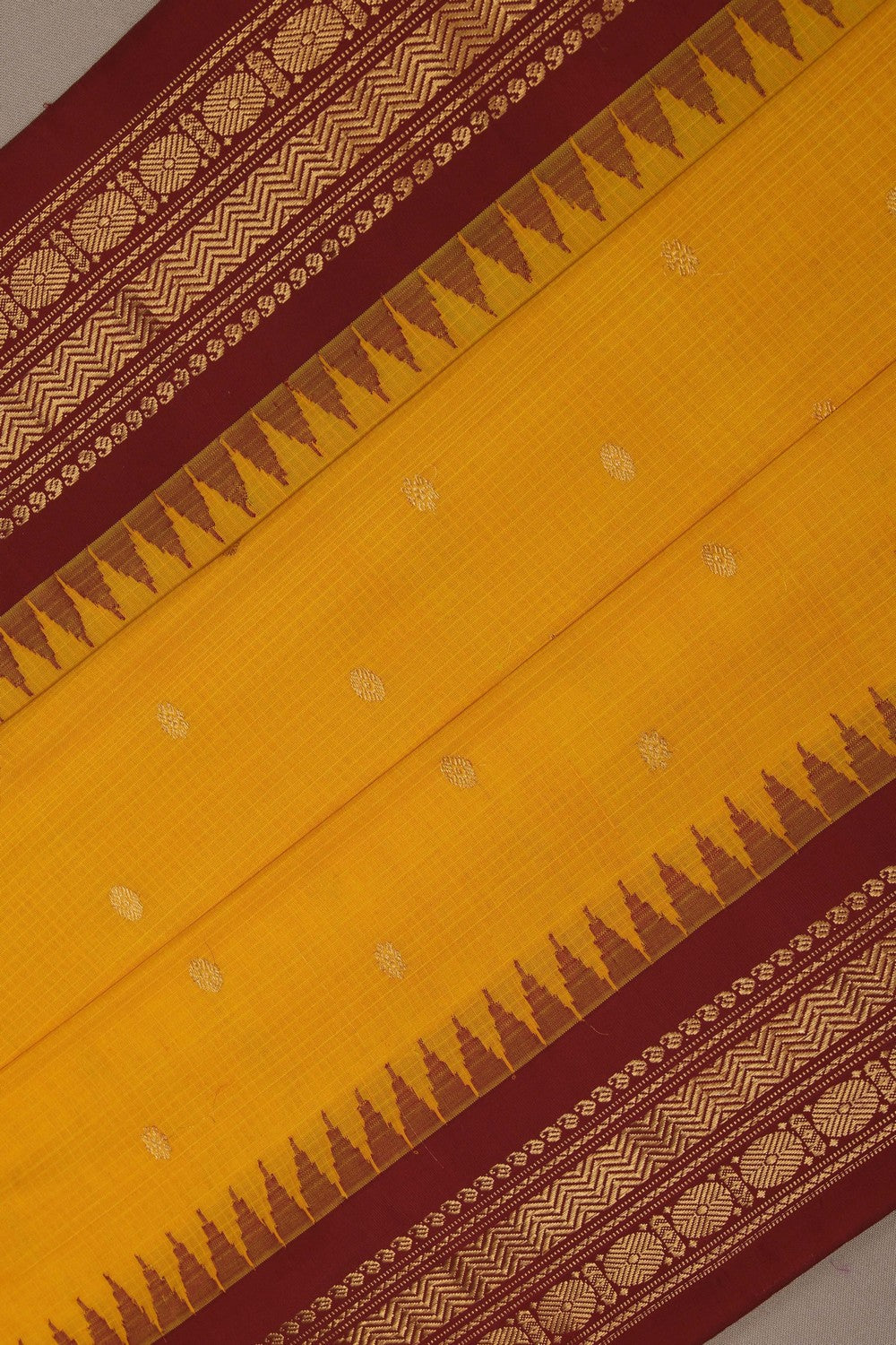 Image of Gadwal Silk Cotton Yellow Saree