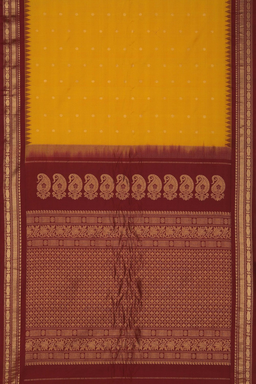 Image of Gadwal Silk Cotton Yellow Saree