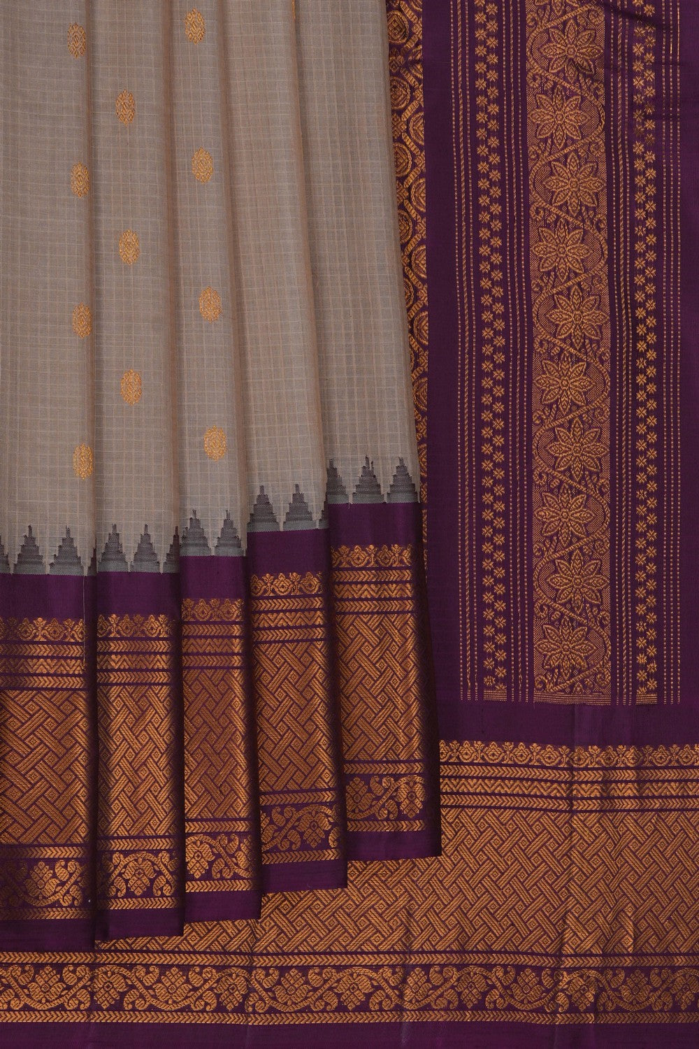 Image of Gadwal Silk Cotton Grey Saree