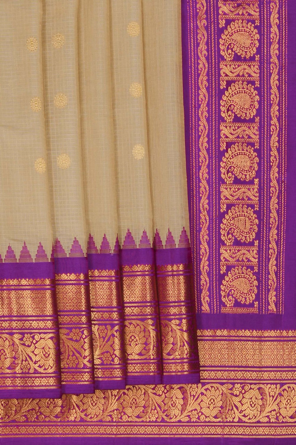 Image of Gadwal Silk Cotton Beige Saree