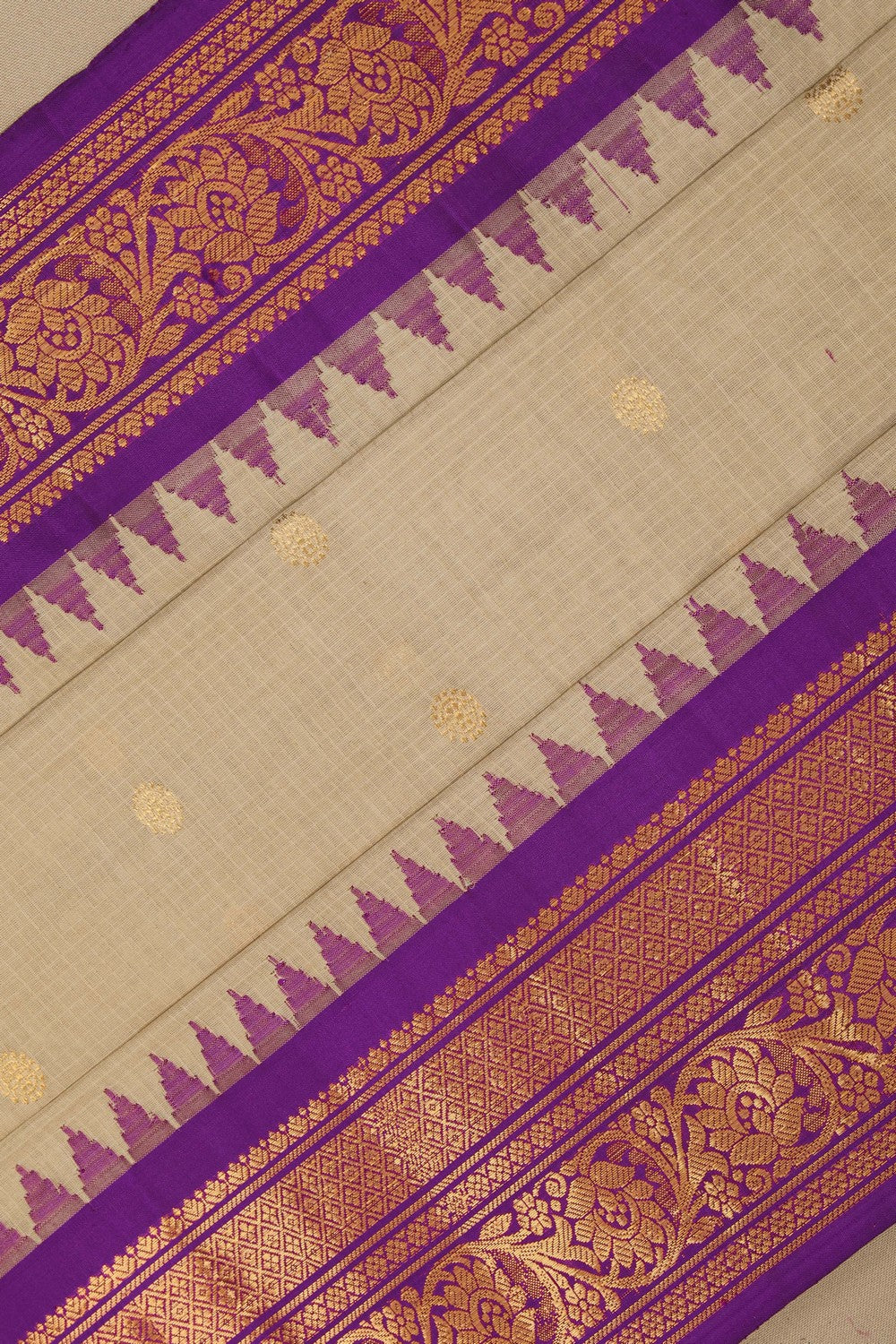 Image of Gadwal Silk Cotton Beige Saree