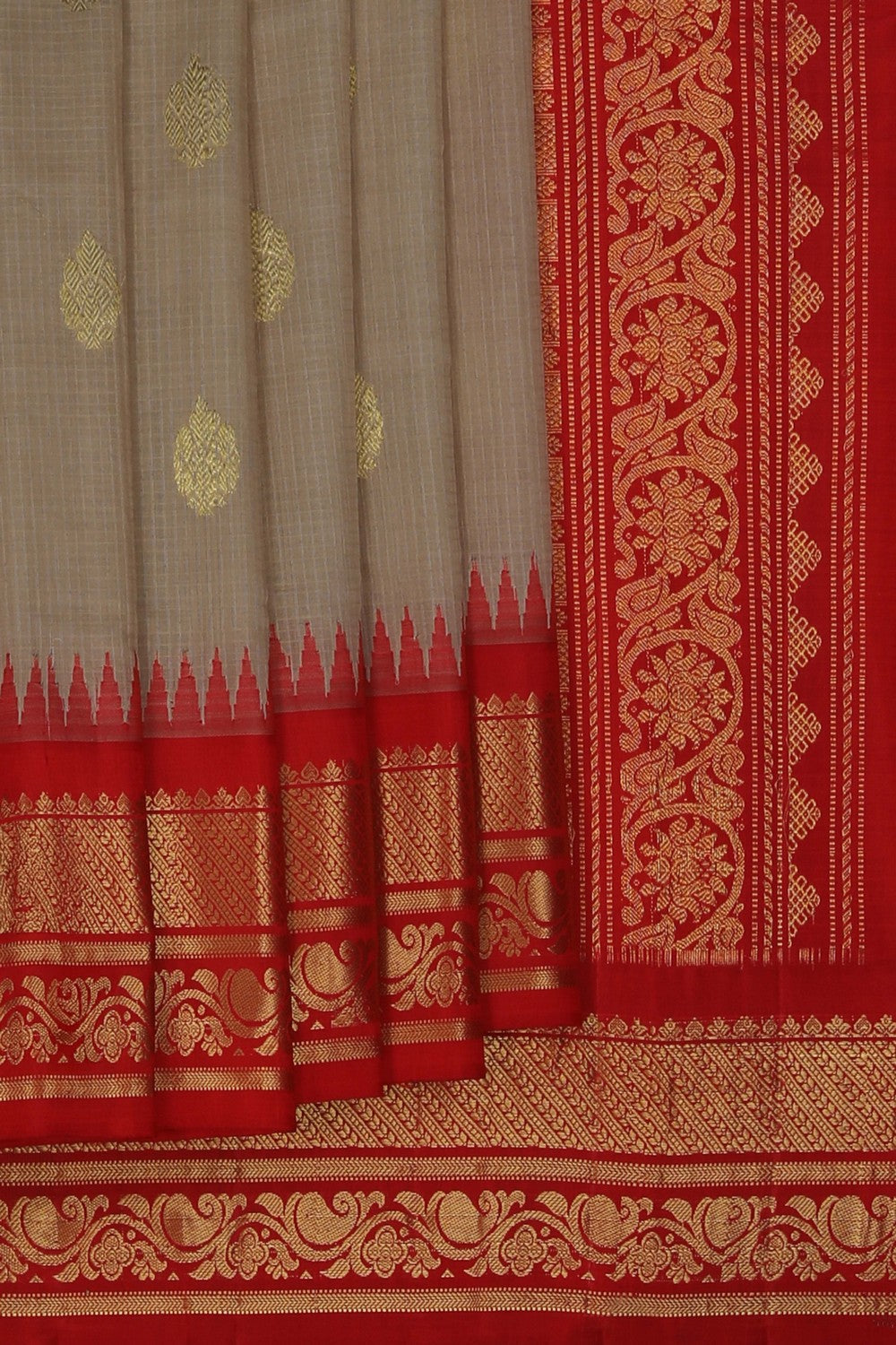 Image of Gadwal Silk Cotton Beige Saree