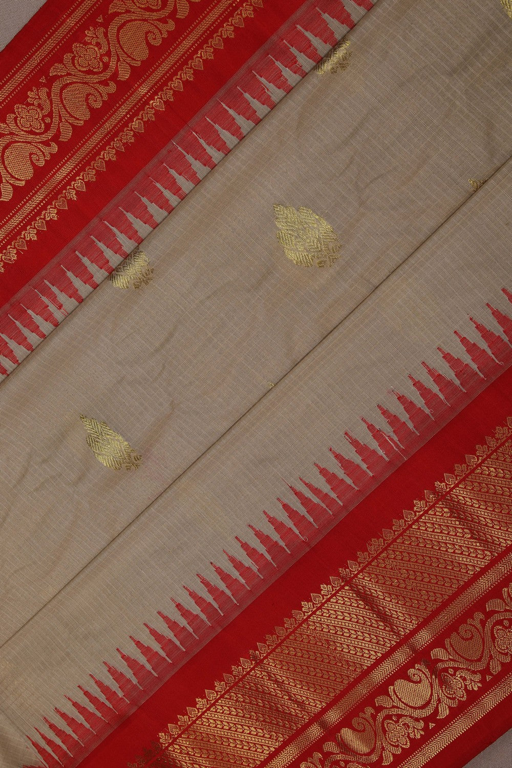 Image of Gadwal Silk Cotton Beige Saree