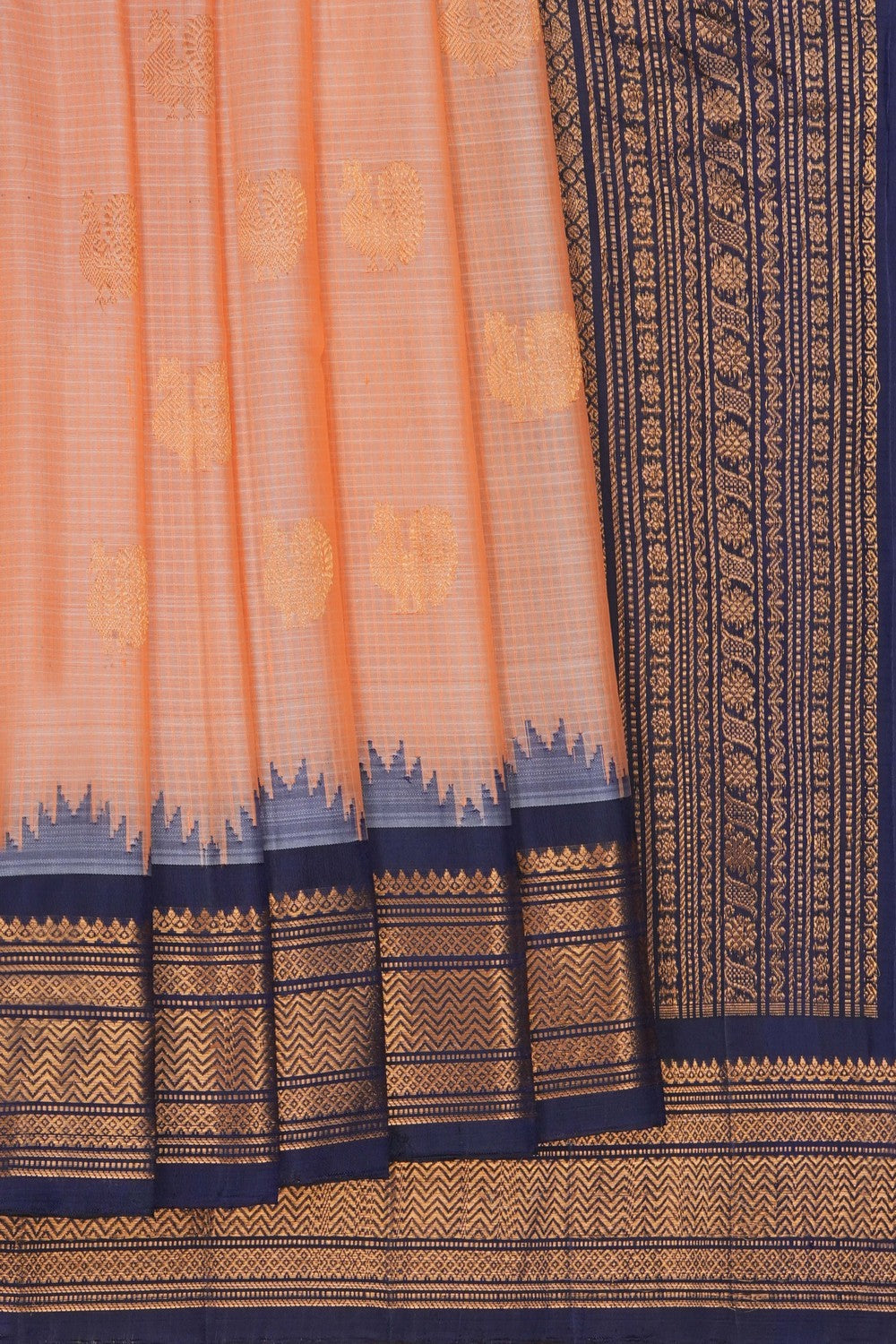 Image of Gadwal Silk Cotton Peach Saree