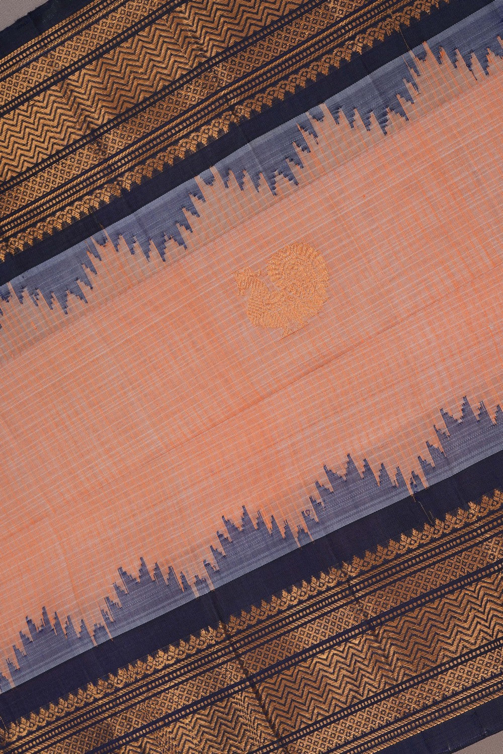 Image of Gadwal Silk Cotton Peach Saree