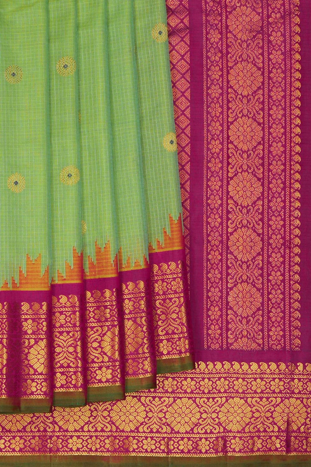 Image of Gadwal Silk Cotton Mint Green Saree