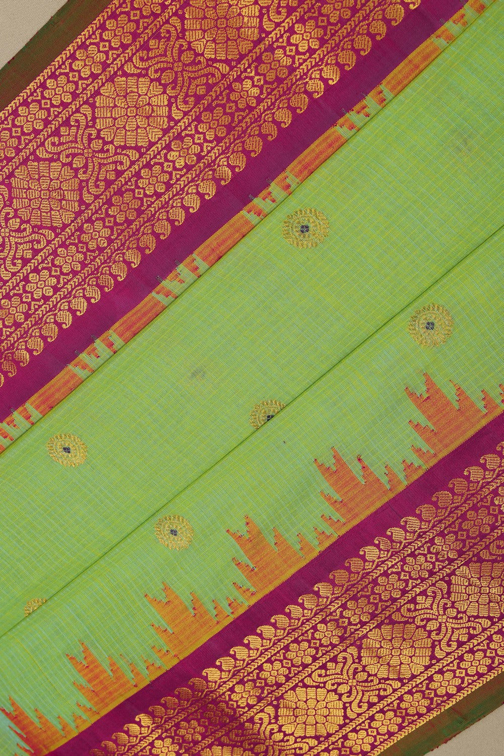 Image of Gadwal Silk Cotton Mint Green Saree