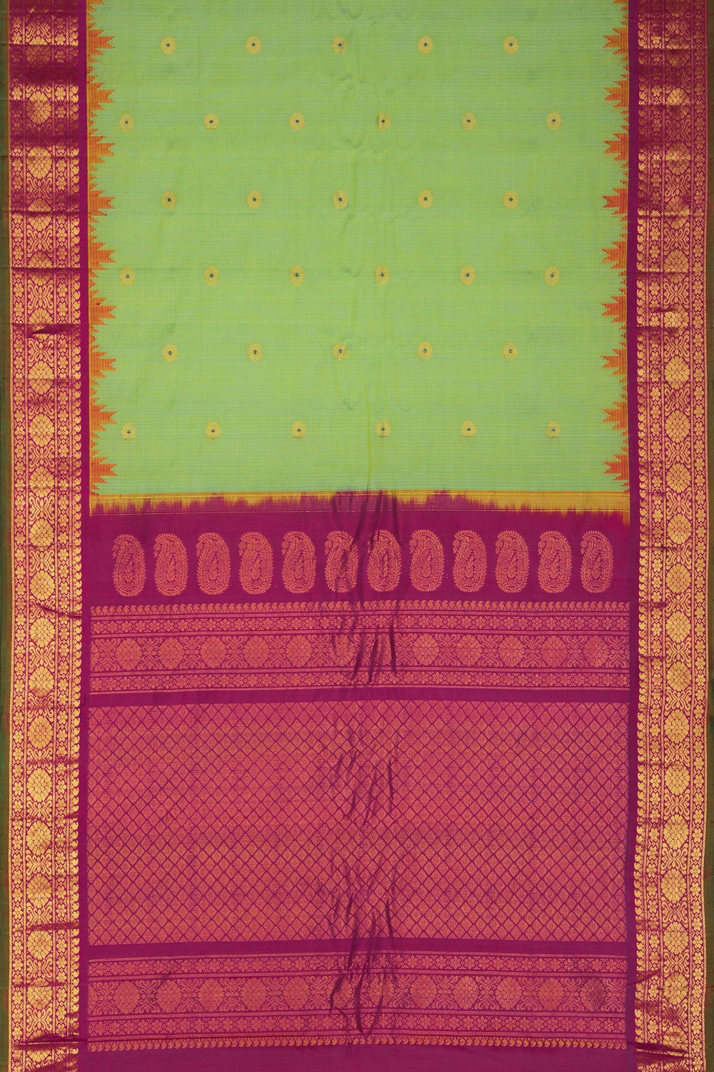 Image of Gadwal Silk Cotton Mint Green Saree