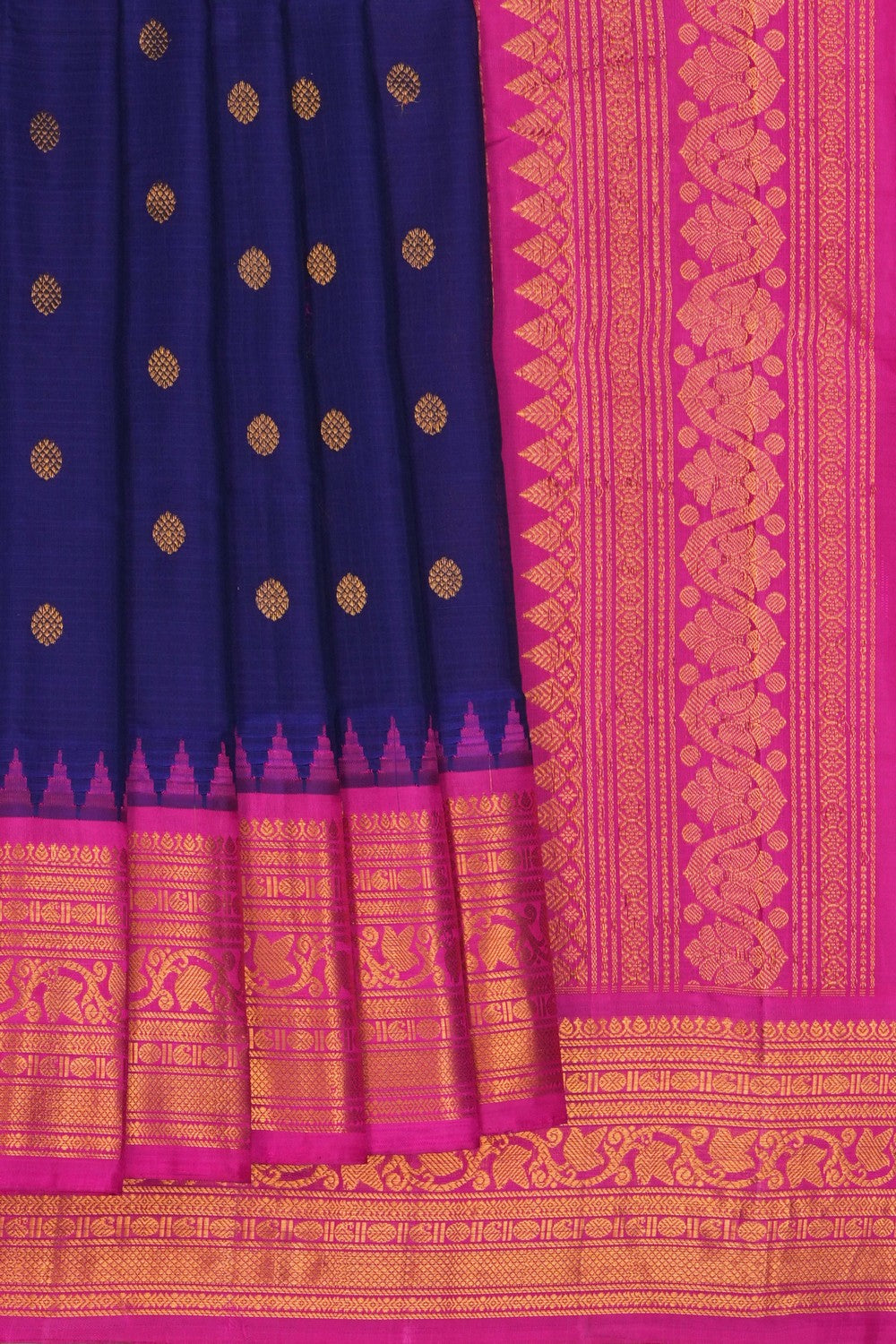 Image of Gadwal Silk Cotton Navy Blue Saree