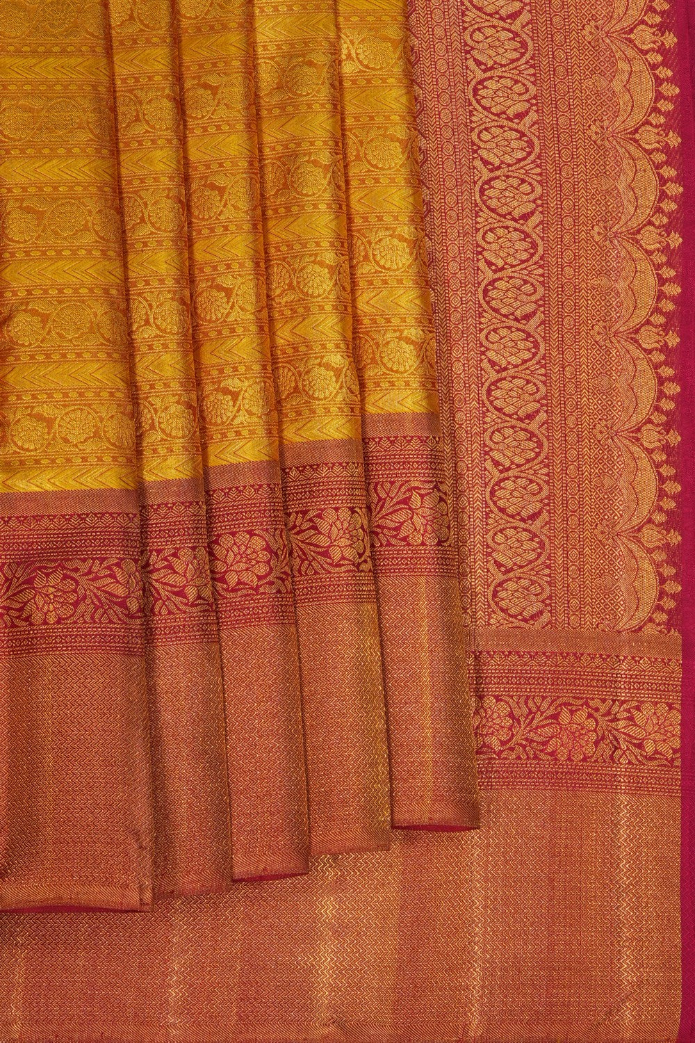 Image of A Mustard Kanjivaram Silk Brocade Saree