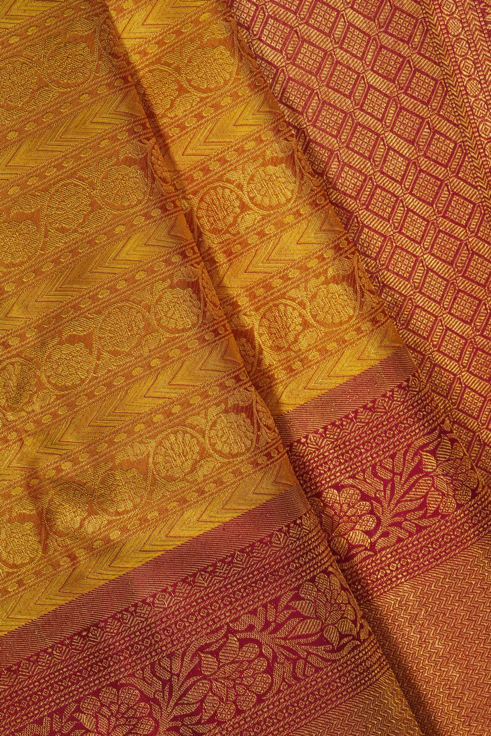 Image of A Mustard Kanjivaram Silk Brocade Saree