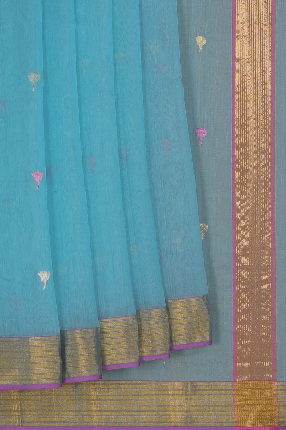 Image of Chanderi Silk Cotton Blue Saree