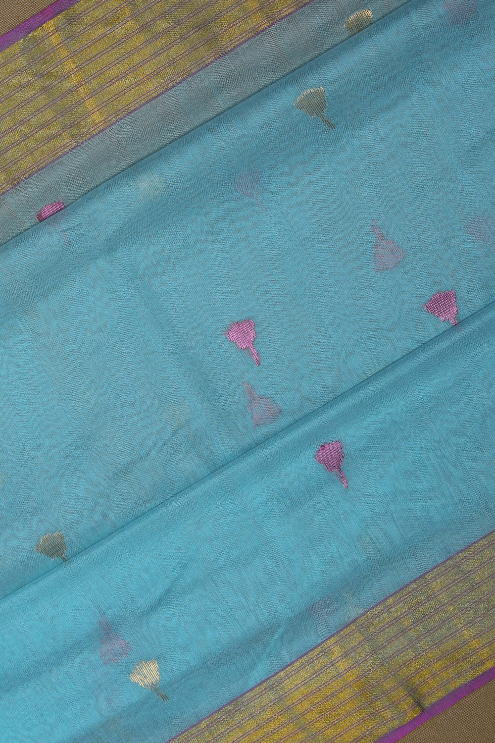 Image of Chanderi Silk Cotton Blue Saree