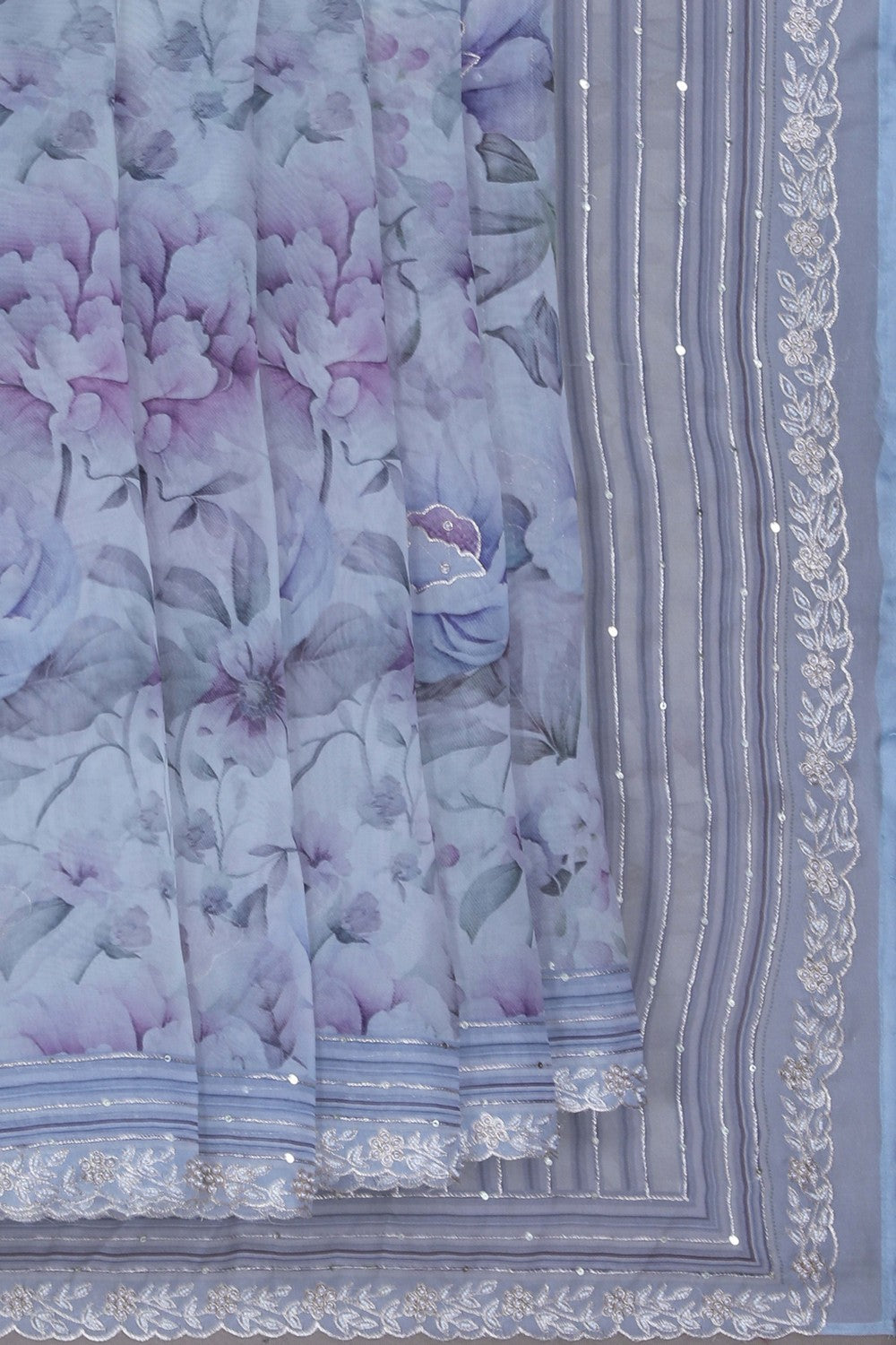 Image of Banarasi Kora Floral Printed Saree