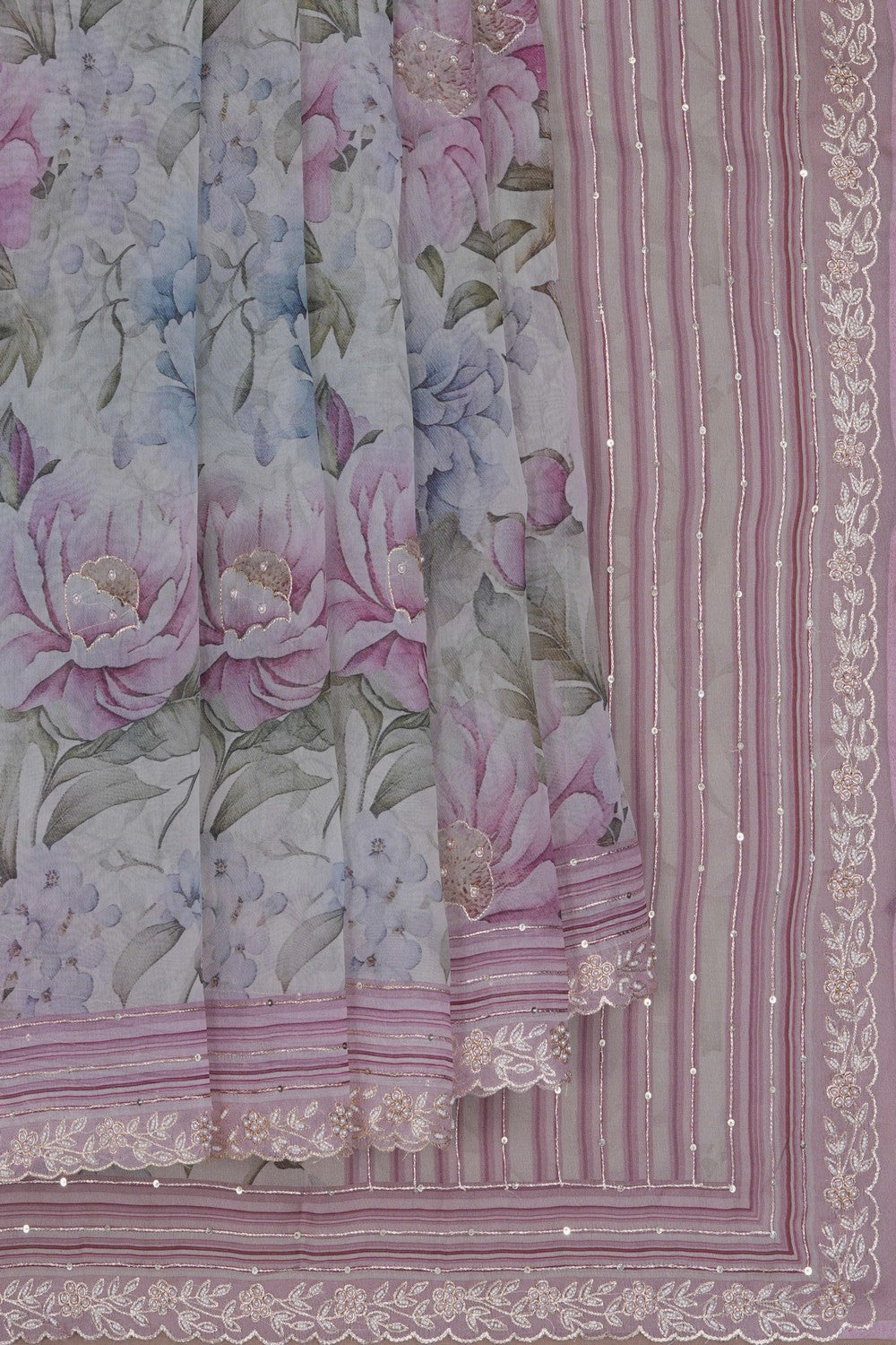 Image of Banarasi Kora Floral Printed Saree