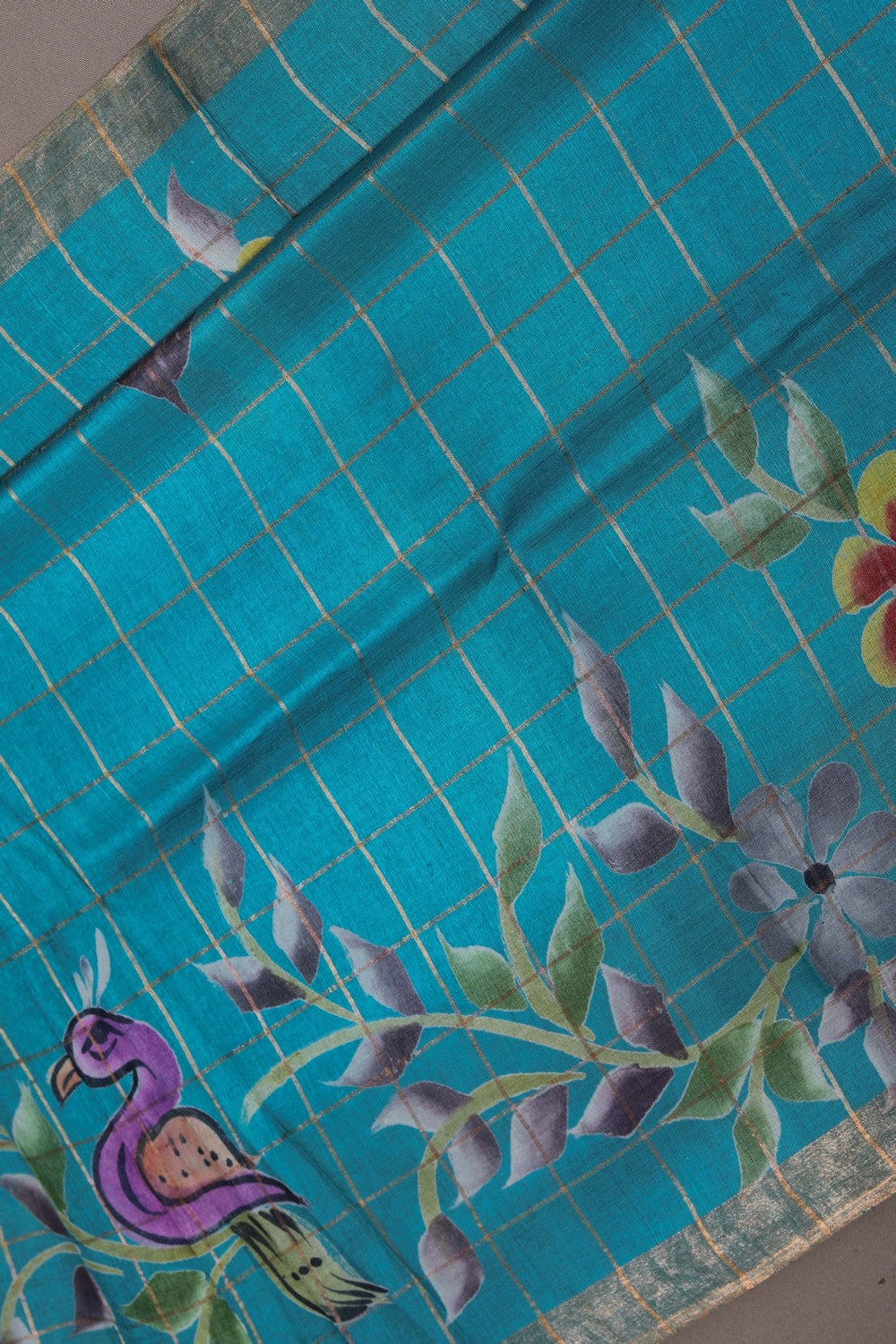 Image of Tussar Silk Blue Saree