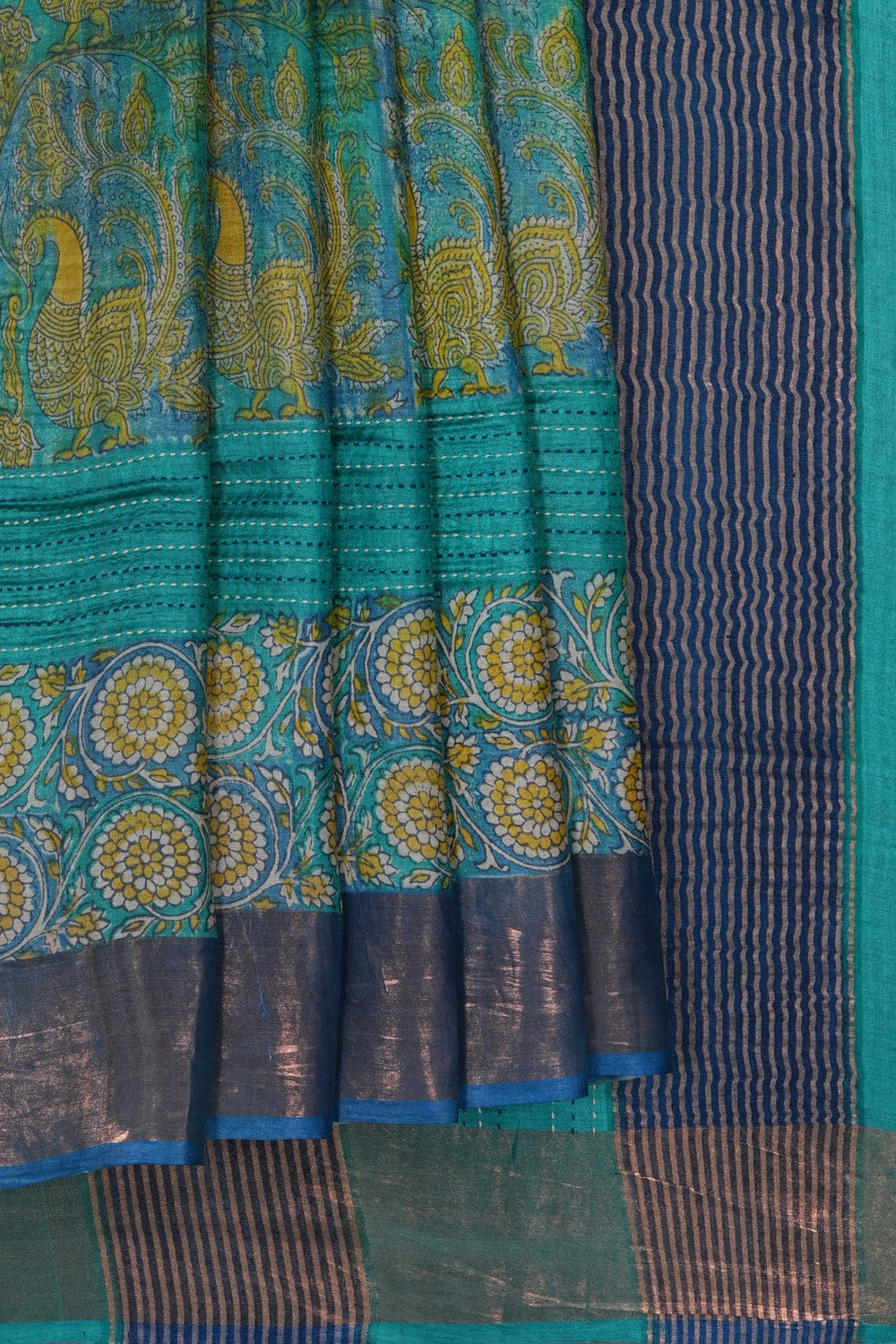 Image of Tussar Silk Blue Saree