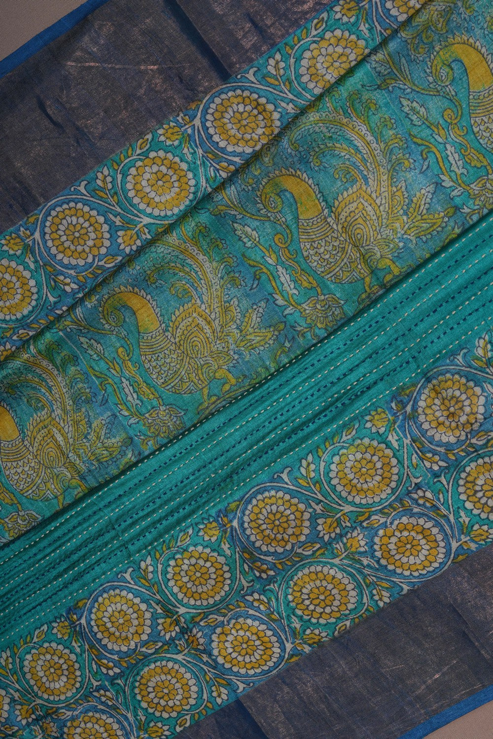 Image of Tussar Silk Blue Saree