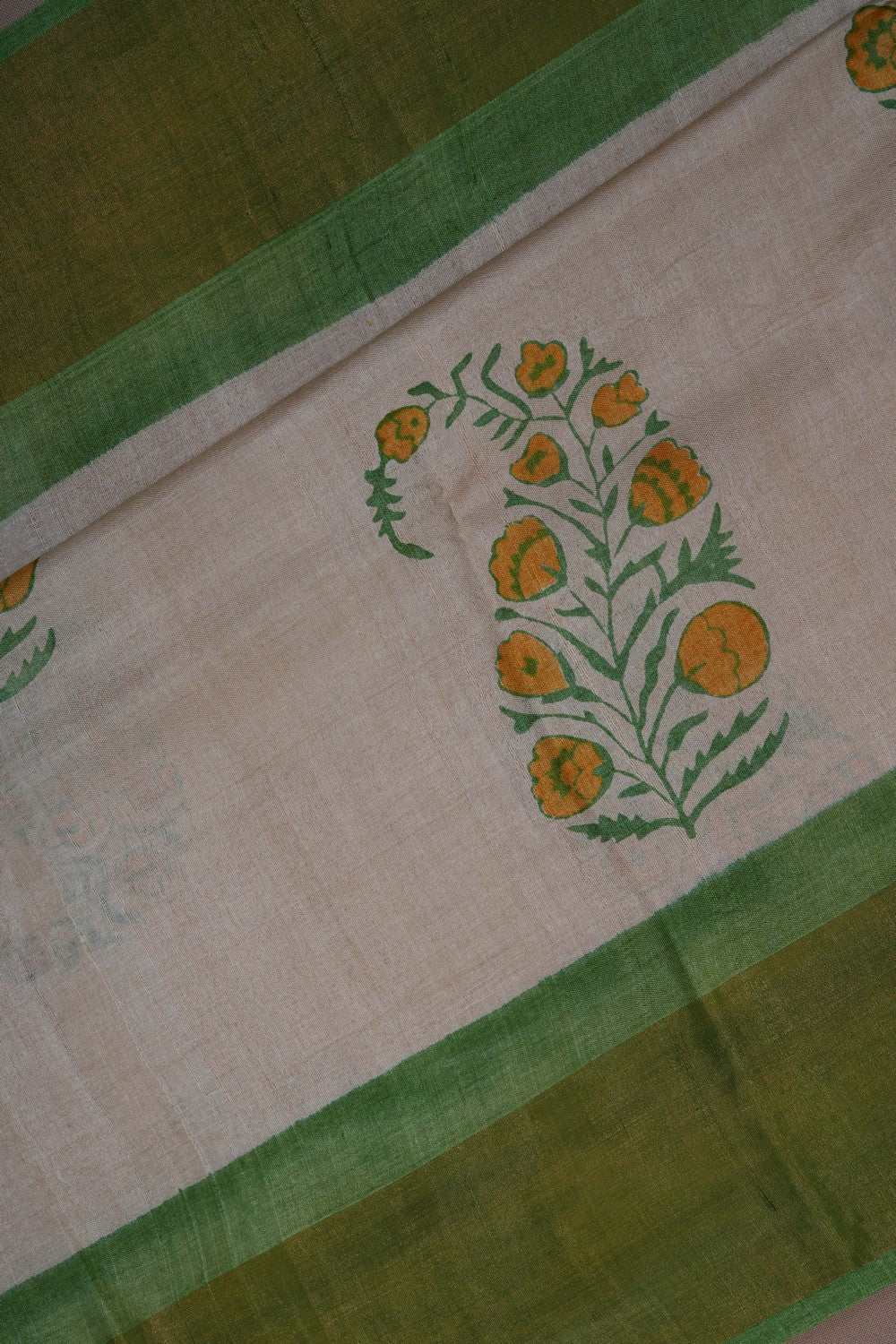 Image of Tussar Silk Paisley Prints Saree