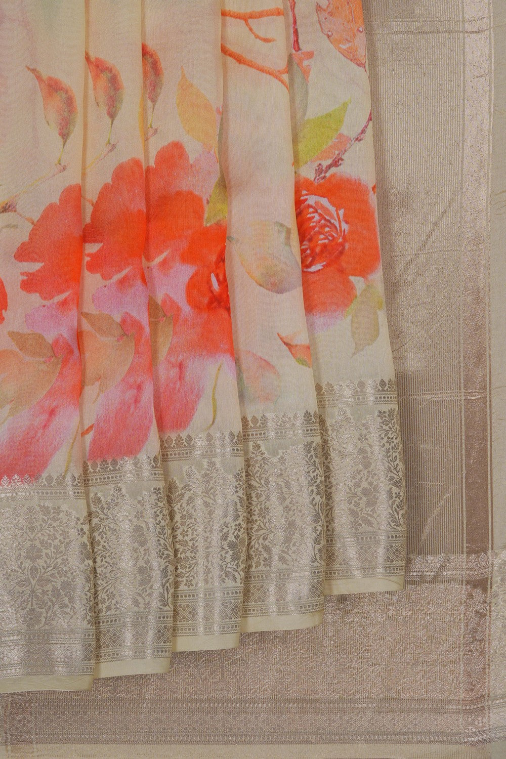 Image of Cream Kora Silk Saree