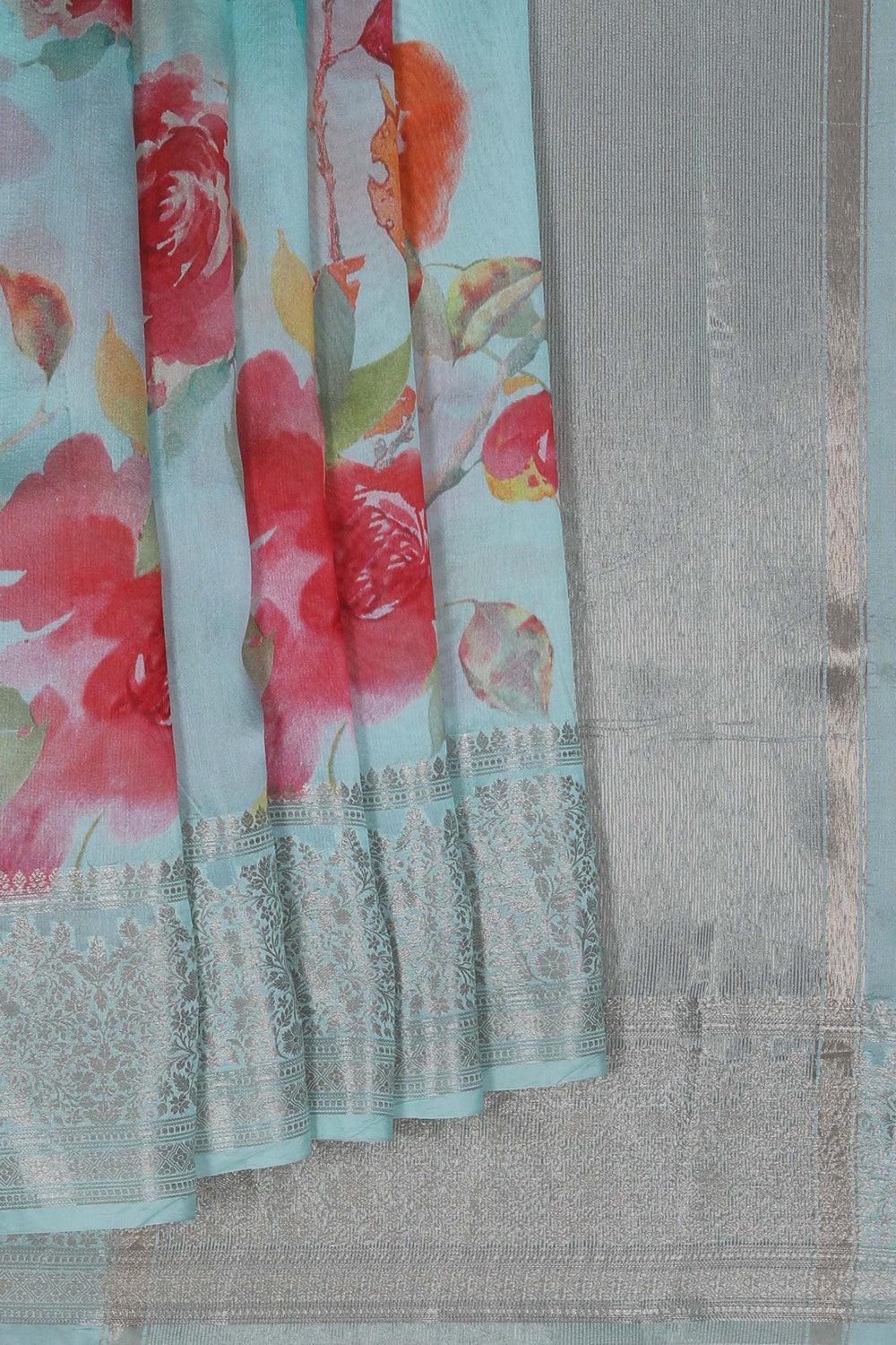 Image of Aqua Green Kora Silk Saree