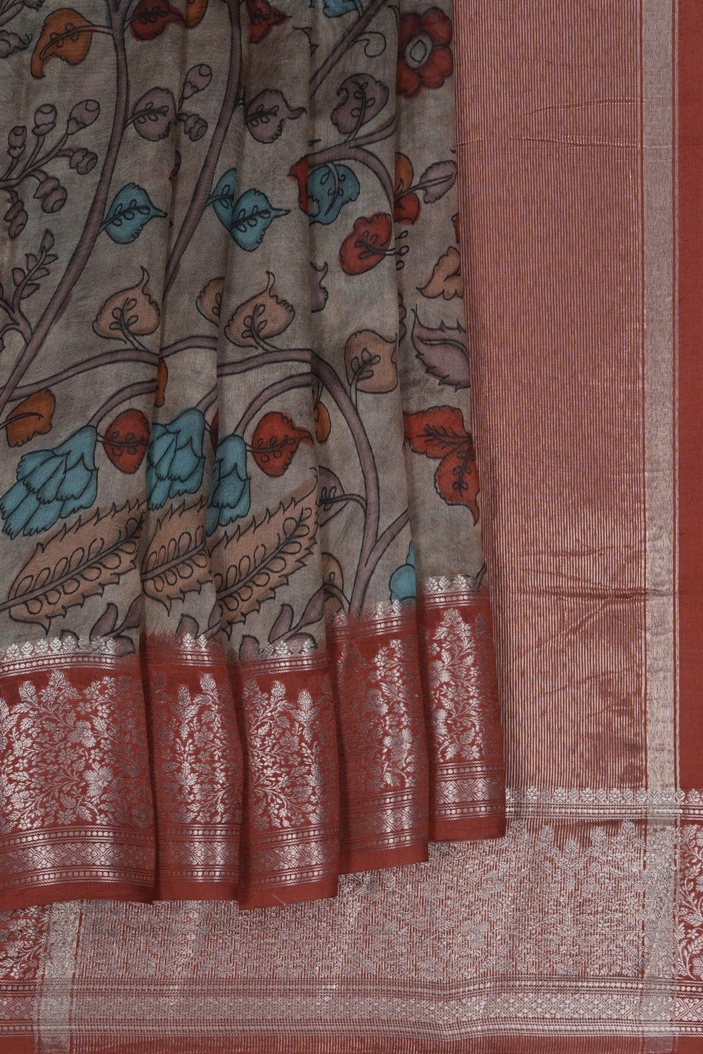 Image of A Grey Kora Silk Saree