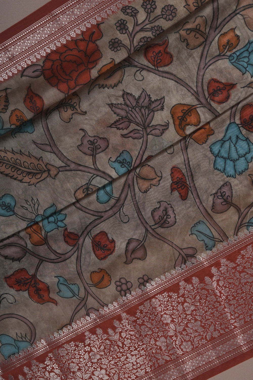 Image of A Grey Kora Silk Saree
