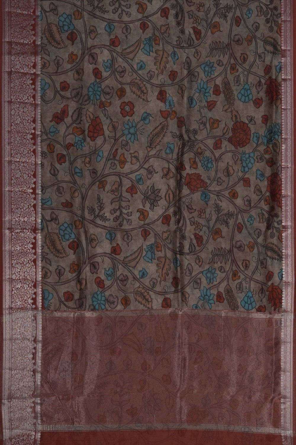 Image of A Grey Kora Silk Saree