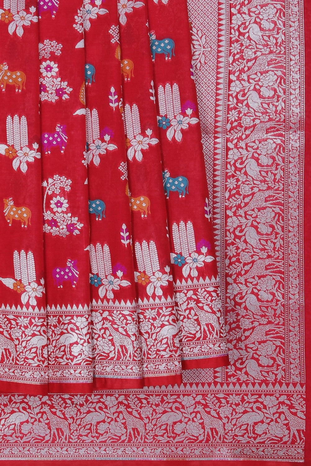 Image of Banarasi Silk Brocade Red Saree