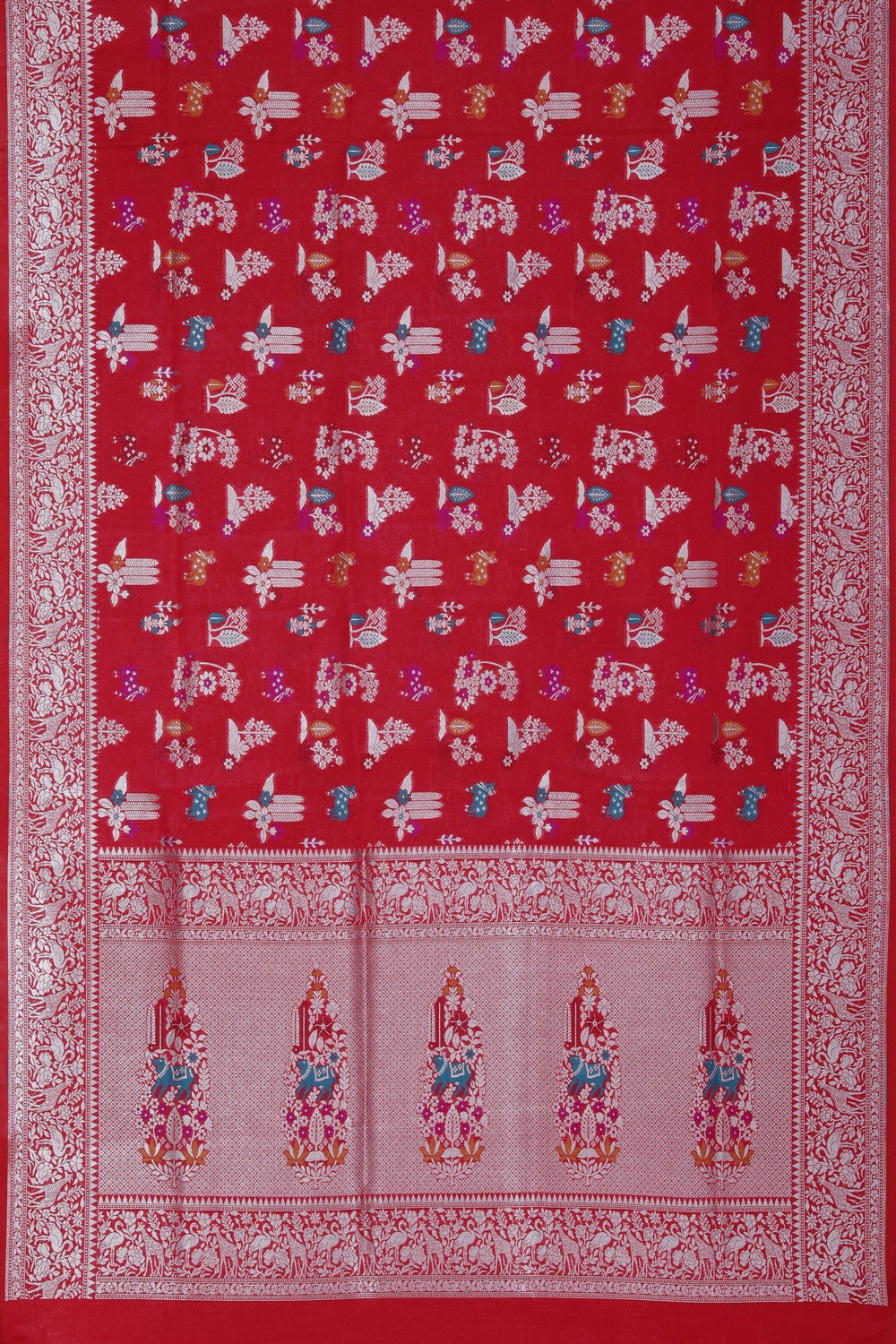 Image of Banarasi Silk Brocade Red Saree