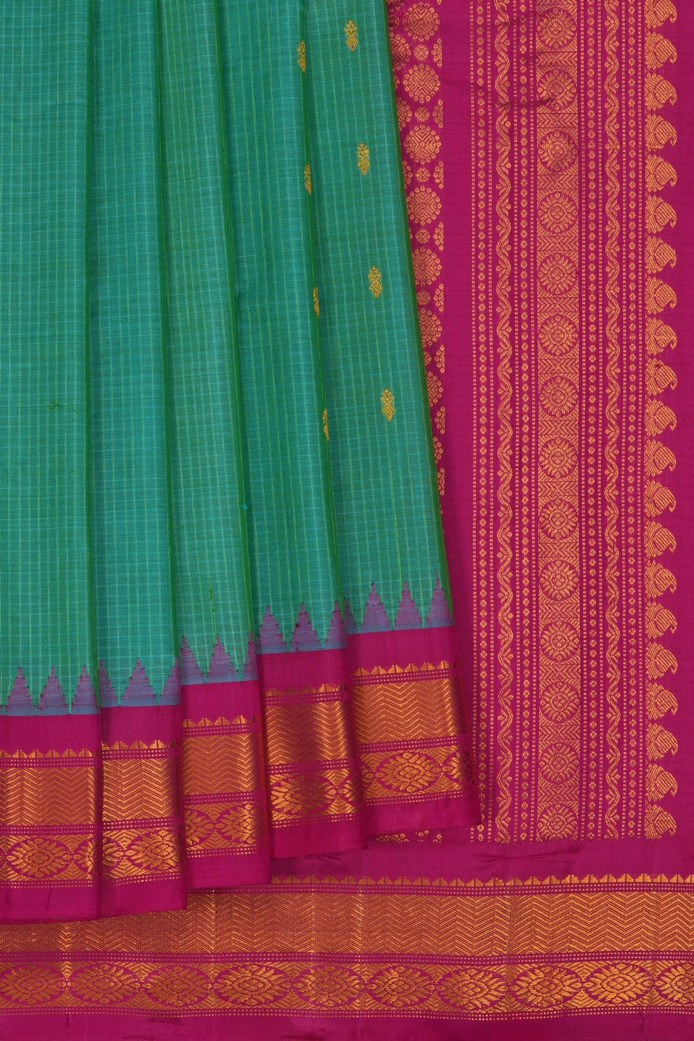Image of Gadwal Silk Cotton Sea Green Saree